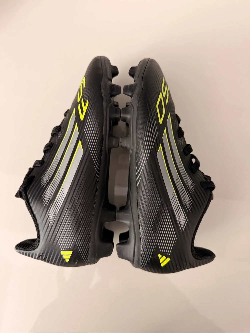 Kids Black and Neon Yellow Soccer Cleats - Adidas F50
